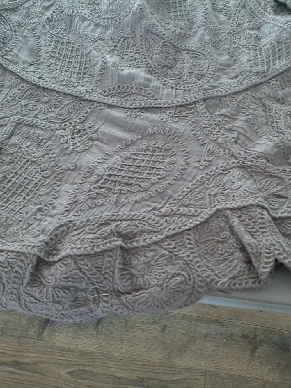 POL Short Slve Tie V-Neck Embroidery & Beading Through-Out Cocoa Brown Sweater 1 - Picture 6 of 10